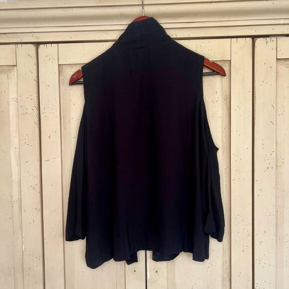 Decker Black Draped Cold Shoulder Blouse, Open Front Silhouette, Size Small - Picture 4 of 9